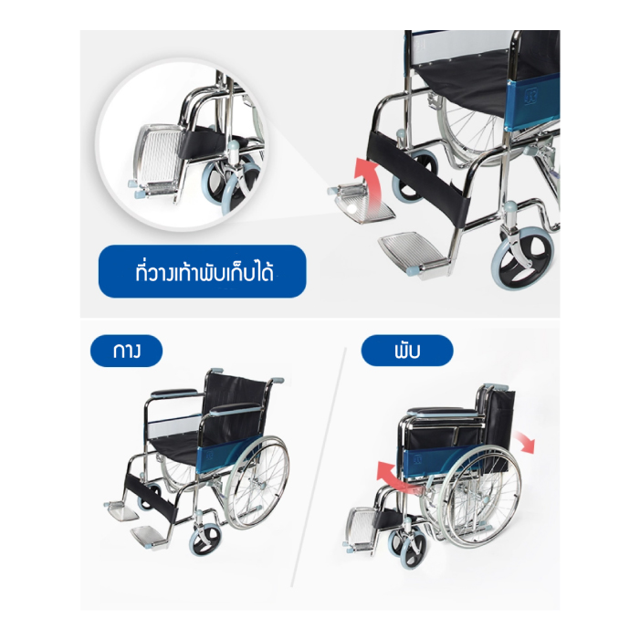 THAI SUN SPORT รถเข็นผู้ป่วย รถเข็นคนชรา รถเข็นผู้พิการ รถวิลแชร์ แบบพับ รุ่น 809