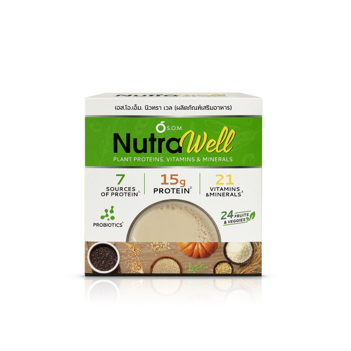 ผลิตภัณฑ์เสริมอาหาร เอส.โอ.เอ็ม.นิวทรา เวล (S.O.M. NutraWell) โปรตีนผงชงดื่ม จากธัญพืช