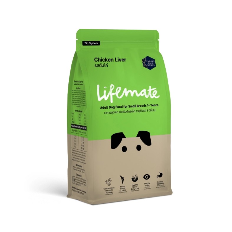 Lifemate (ไลฟ์เมต) อาหารสุนัข อาหารสุนัขโต อาหารสุนัขพันธุ์เล็ก รสตับไก่ (สำหรับสุนัขอายุ 1 ปีขึ้นไป)