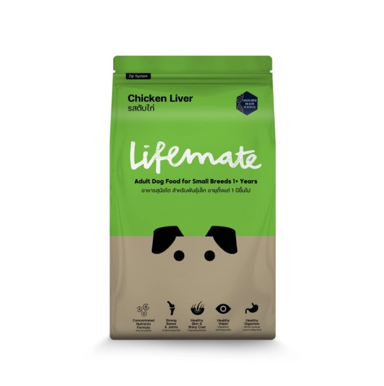 Lifemate (ไลฟ์เมต) อาหารสุนัข อาหารสุนัขโต อาหารสุนัขพันธุ์เล็ก รสตับไก่ (สำหรับสุนัขอายุ 1 ปีขึ้นไป)