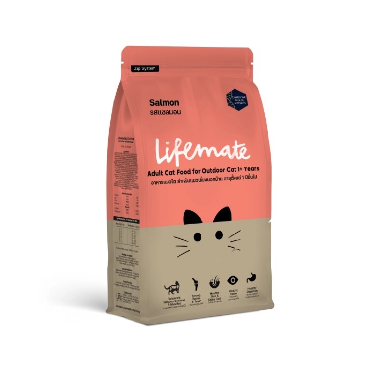Lifemate (ไลฟ์เมต) อาหารแมว รสปลาแซลมอน อาหารแมวเลี้ยงนอกบ้าน (สำหรับแมวโต อายุ 1ปีขึ้นไป)