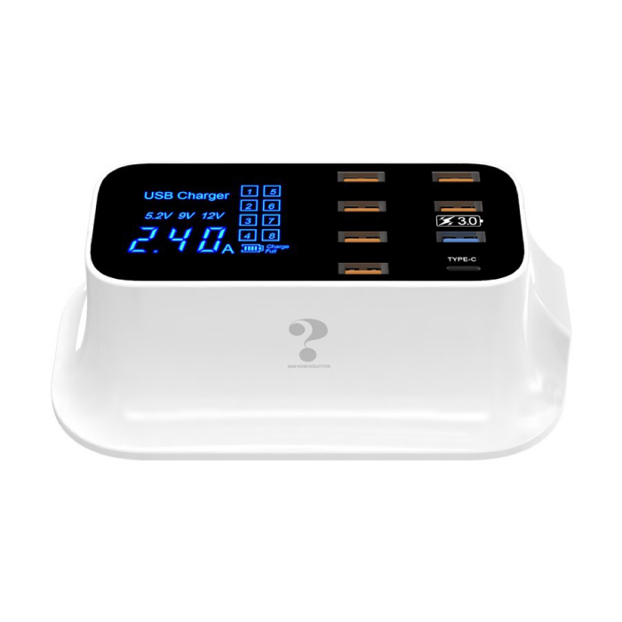 ปลั๊กไฟ Aibevi CD-A19Q ปลั๊กชาร์จ 8 ช่อง มีช่องเสียบ USB รองรับสายชาร์จ Type C พร้อมหน้าจอแสดงผล LED