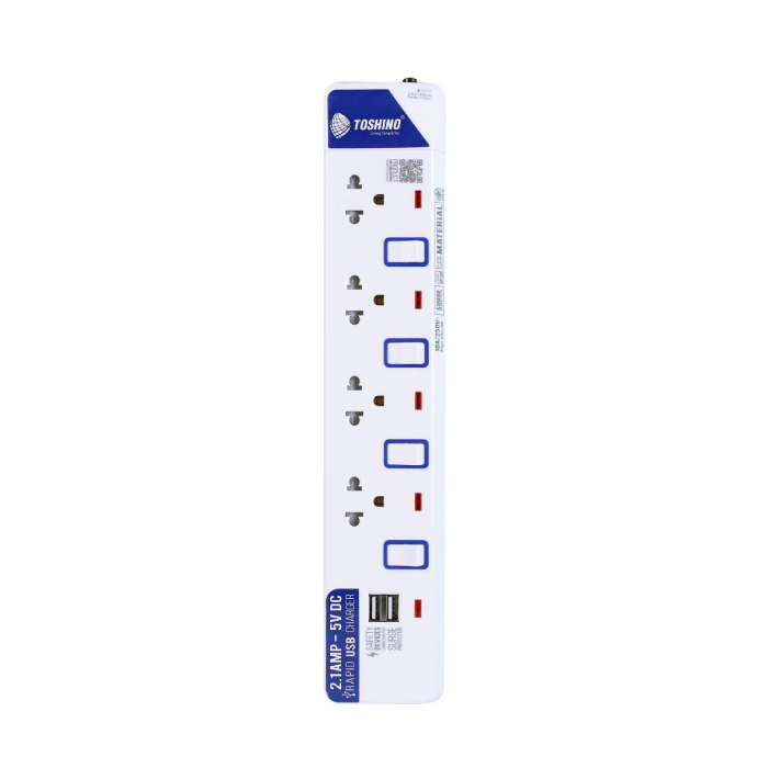TOSHINO รางปลั๊กไฟ 4 ช่อง 4 สวิตซ์ 2 USB รุ่น ET-914USB เต้ารับนานาชาติ มีระบบตัดไฟเกินอัตโนมัติ (มี มอก.)