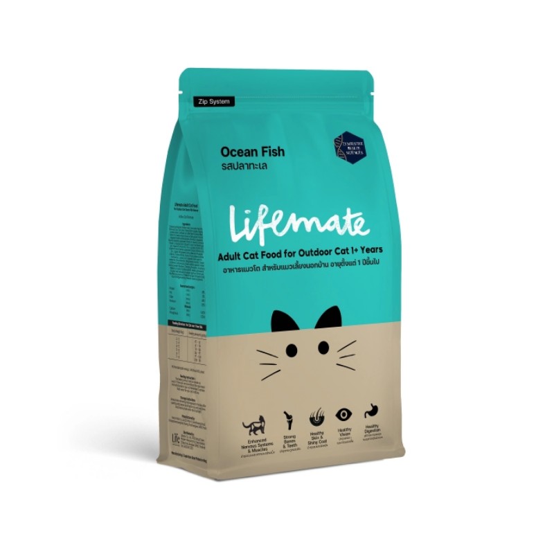 Lifemate อาหารแมว อาหารแมวโต สำหรับแมวเลี้ยงนอกบ้าน (1ปีขึ้นไป) รวมรส (แซลมอน ปลาทู ปลาทะเล)