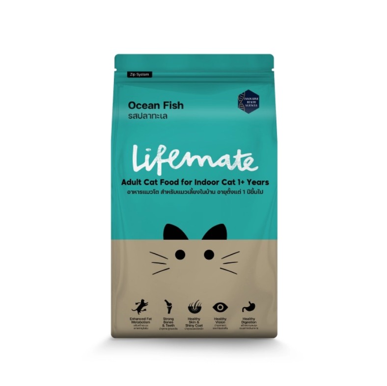Lifemate (ไลฟ์เมต) อาหารแมว อาหารแมวโต อาหารแมวเลี้ยงในบ้าน รสปลาทะเล (สำหรับแมวโต อายุ 1ปีขึ้นไป)