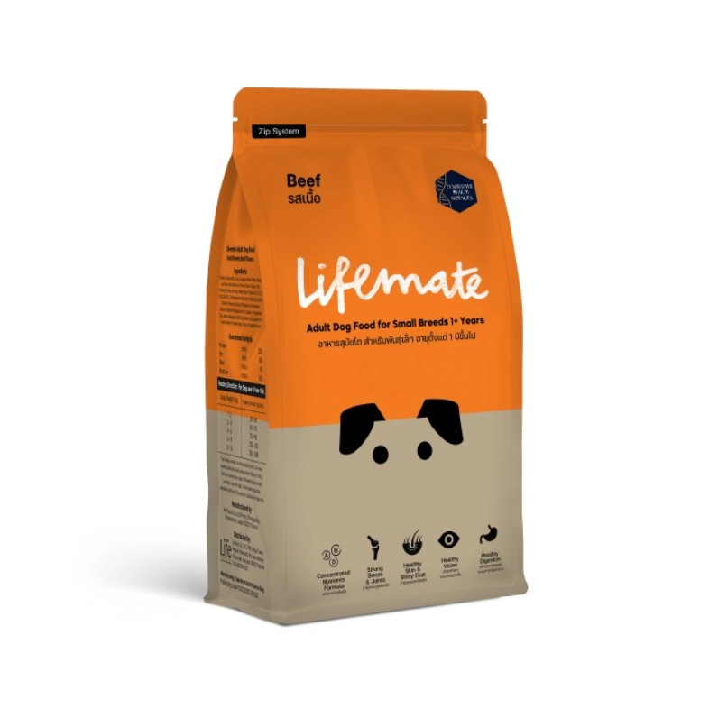 Lifemate (ไลฟ์เมต) อาหารสุนัข อาหารสุนัขโต อาหารสุนัขพันธุ์เล็ก รสเนื้อ (สำหรับสุนัขอายุ 1 ปีขึ้นไป)