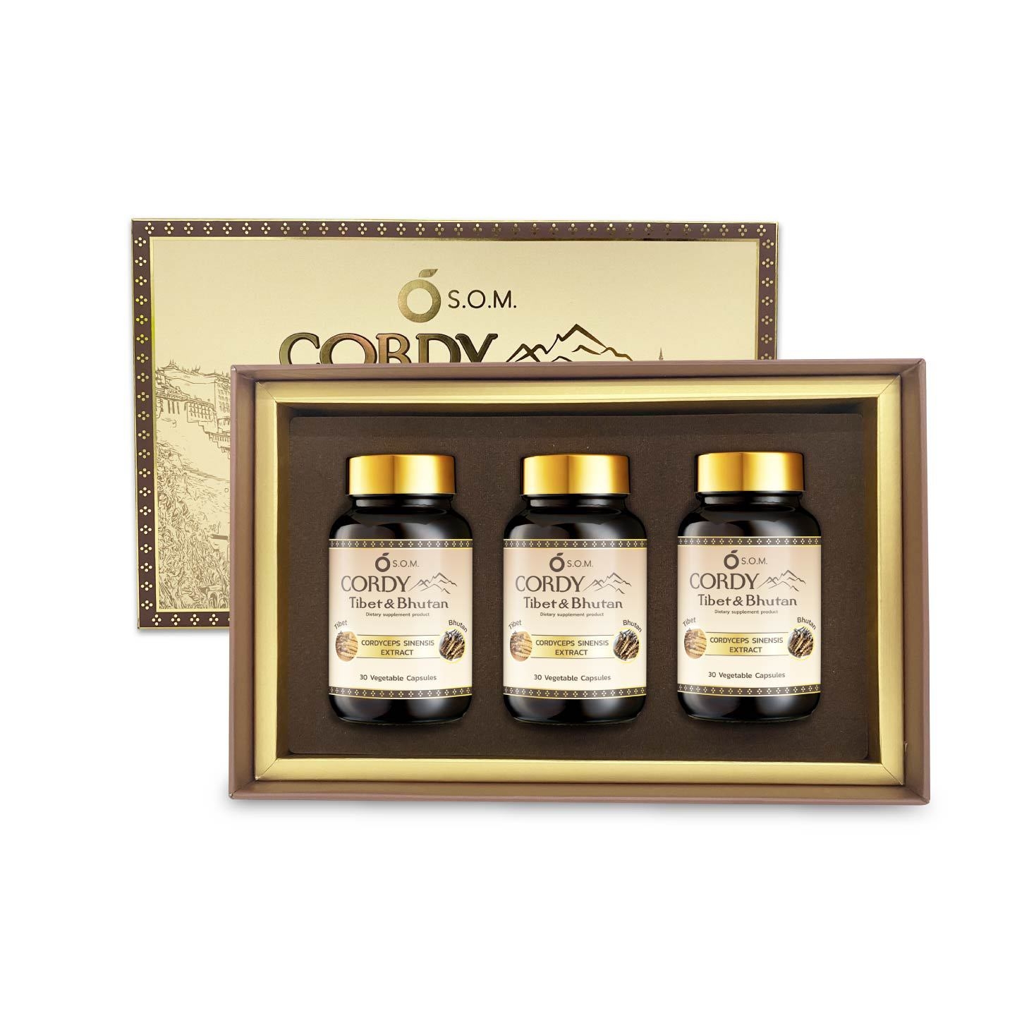 ถั่งเช่า เอสโอเอ็ม คอร์ดี้ ทิเบต แอนด์ ภูฎาน (S.O.M. Cordy Tibet Bhutan) 1 บ็อกเซ็ต (3 กระปุก)