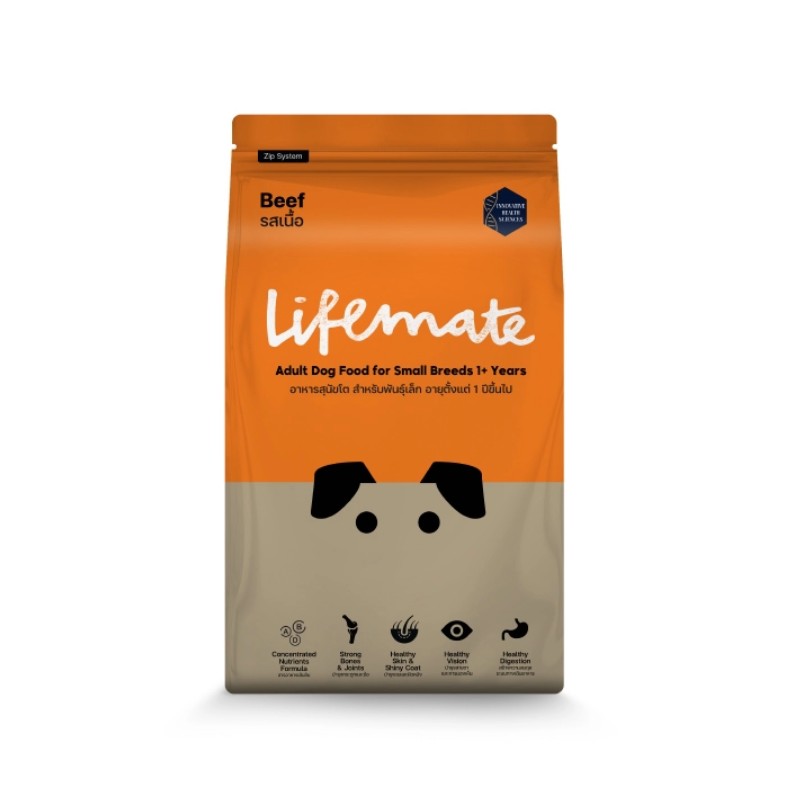 Lifemate (ไลฟ์เมต) อาหารสุนัข อาหารสุนัขโต อาหารสุนัขพันธุ์เล็ก รสเนื้อ (สำหรับสุนัขอายุ 1 ปีขึ้นไป)