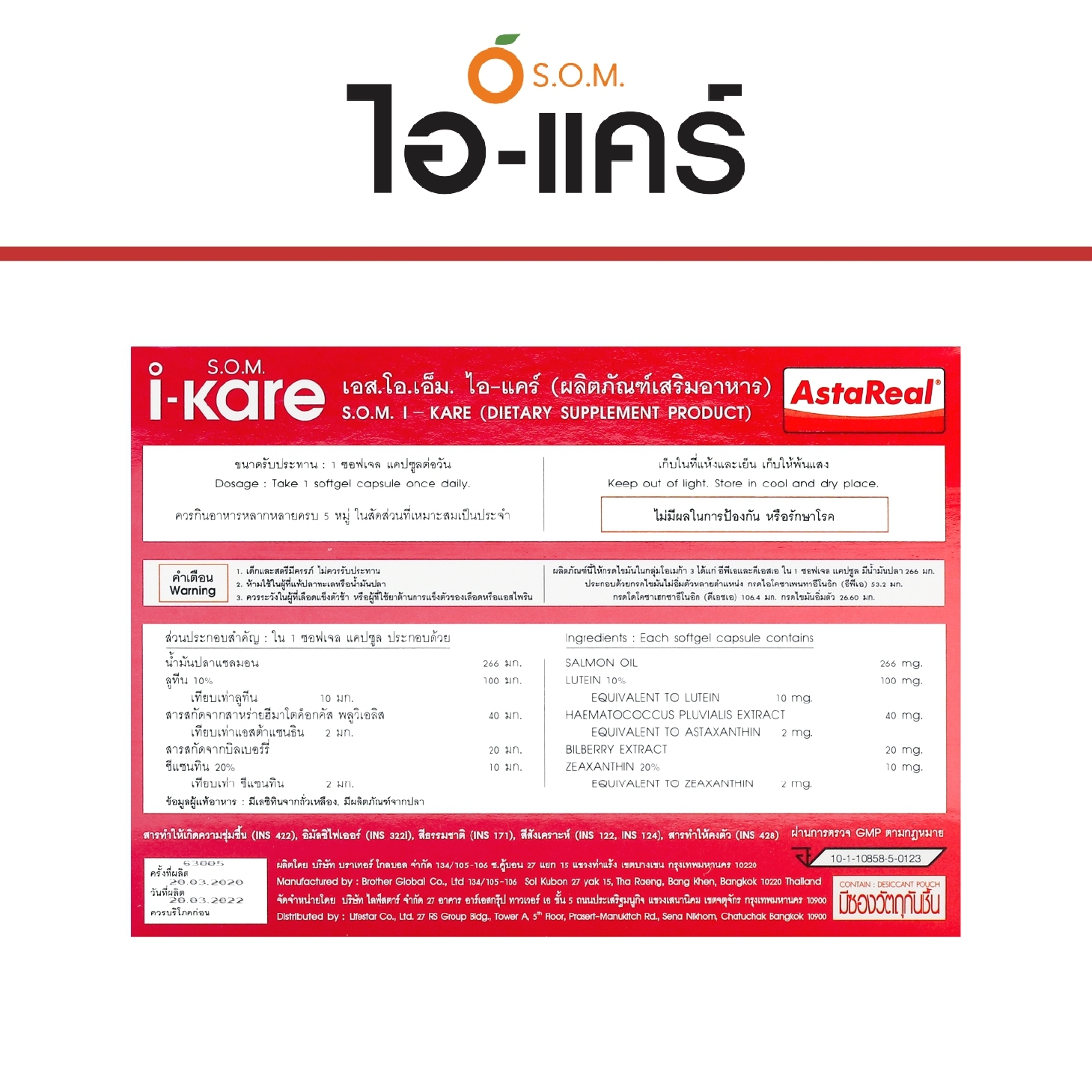 เอส.โอ.เอ็ม. ไอ แคร์ (S.O.M. I-KARE) อาหารเสริมบำรุงสายตา สำหรับผู้ที่ต้องใช้สายตาอย่างหนัก