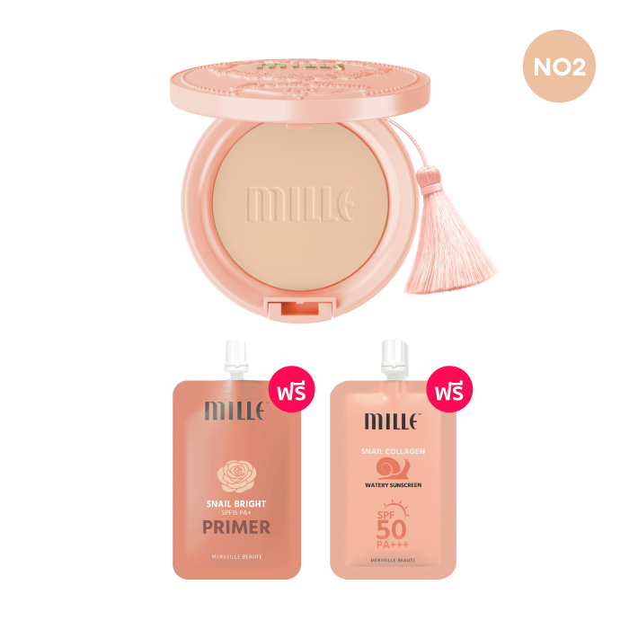 MILLE (มิลเล่) แป้งสเนลคอลลาเจน SPF25 PA++ แป้งพัพแต่งหน้า ติดทนนาน หน้าไม่ดรอประหว่างวัน (เบอร์ 02 Natural)