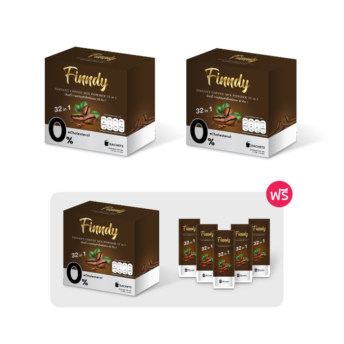 กาแฟสำเร็จรูป Finndy Coffee กาแฟอะราบิกร้าสำเร็จรูป กาแฟปรุงสำเร็จชนิดผง และ สมุนไพร 32ชนิด (32 in 1)