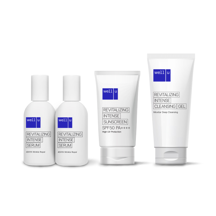 well u เซตดูแลผิวหน้า Revitalizing Intense Serum + Sunscreen SPF50 PA++++ + Cleansing Gel ผิวเนียน กระชับ กระจ่างใส ไม่กลัวแสง ไม่ระคายเคืองผิว